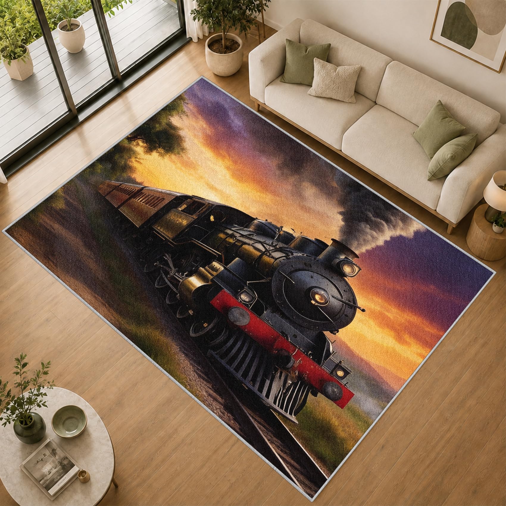 Tapis Train à Vapeur Vintage Lavable en Machine Antidérapant 80x150cm
