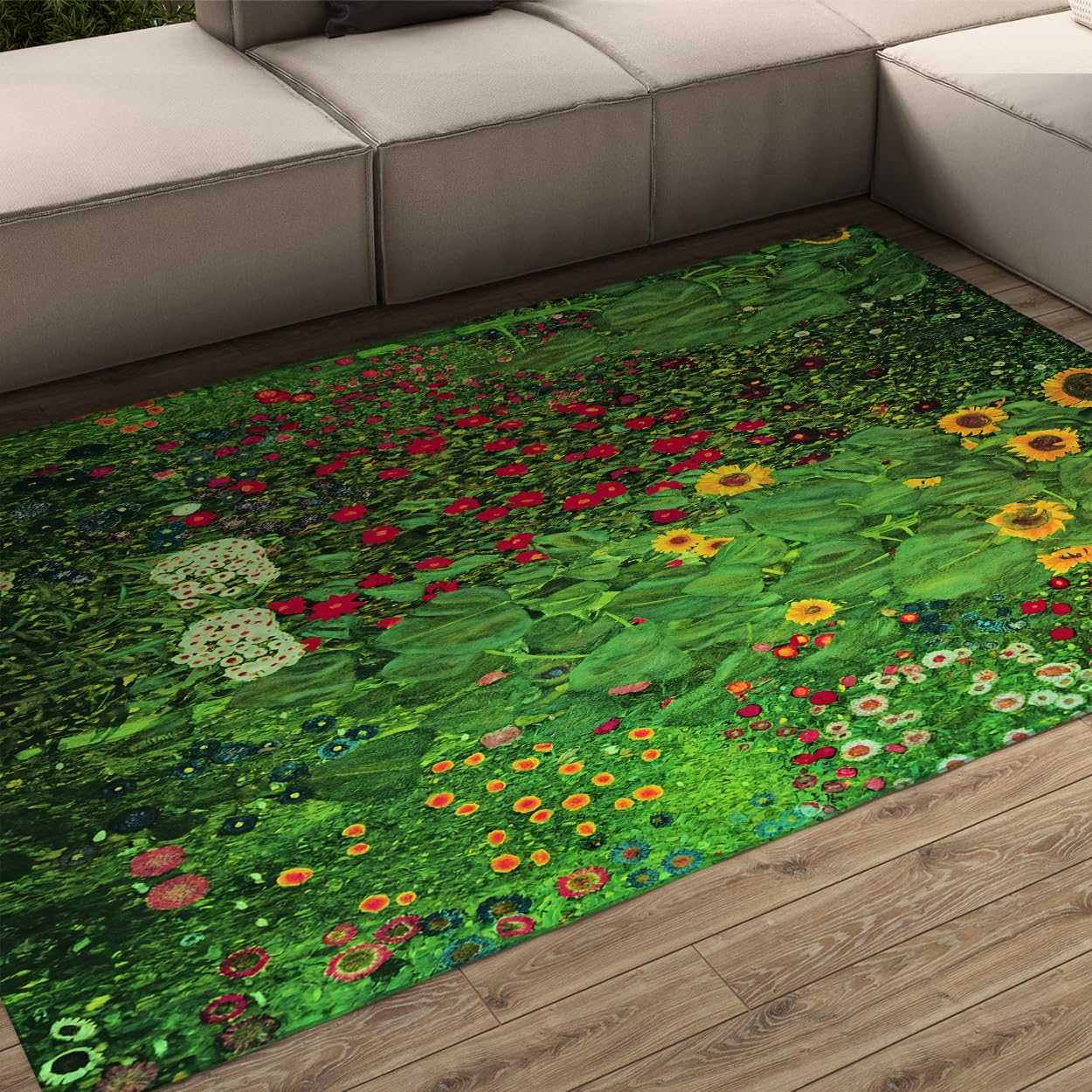 Tapis de sol prairie aux fleurs Klimt pour un salon chaleureux et cosy