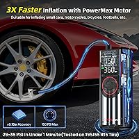 Vista 2 de Inflador de neumáticos, compresor de aire portátil, inflado 3 veces más rápido, bomba de aire de 150 PSI para neumáticos de automóvil con medidor