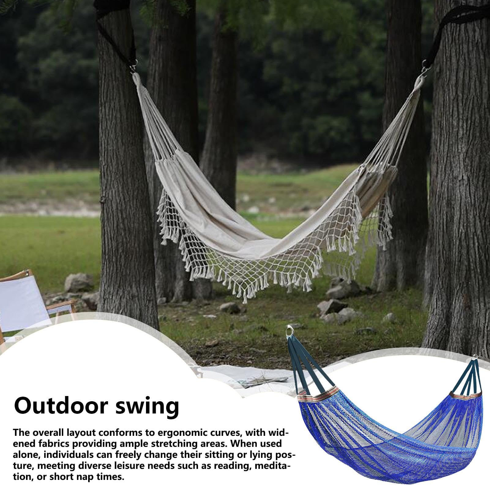 Hamac de camping – 260 x 130 cm Hamac d'arbre en filet d'extérieur | Hamacs en corde faciles à installer | Balançoire portable pour arbre avec forte capacité de charge pour l'extérieur, patio