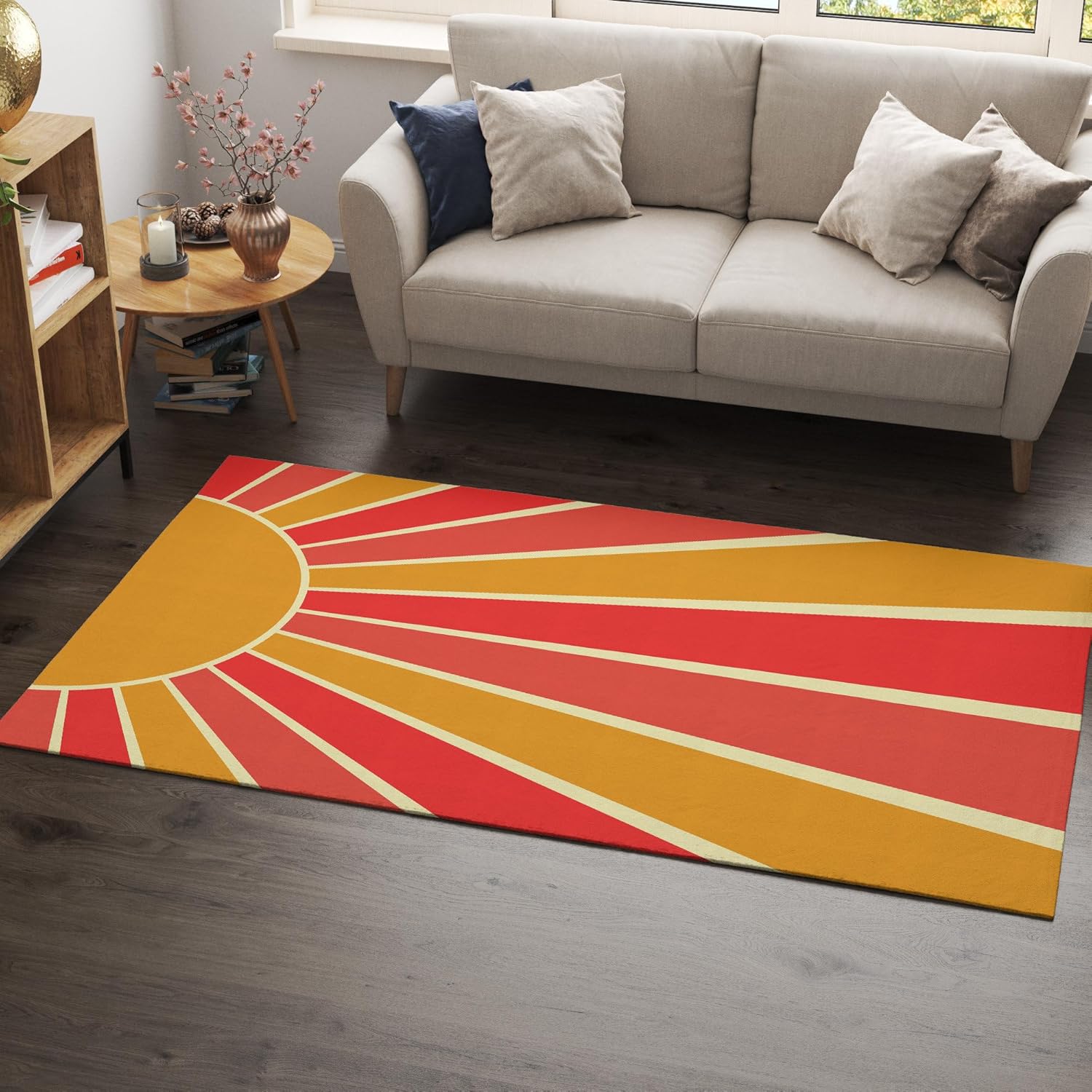 60S Retro Sun Pattern Area Rug Floor Mat Non Slip 2'x 3'Mid Century Colorful Carpet Yoga Rug for Bedroom Living Room Sofa Entryway Home Decor