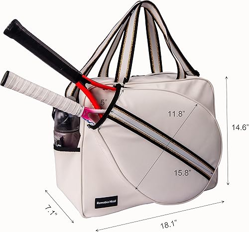 Miniatura 3 de Bolso deportivo grande de piel sintética blanca para mujer, bolsa de hombro para raqueta de tenis, bolsa de mano de tenis para 2 raquetas, con