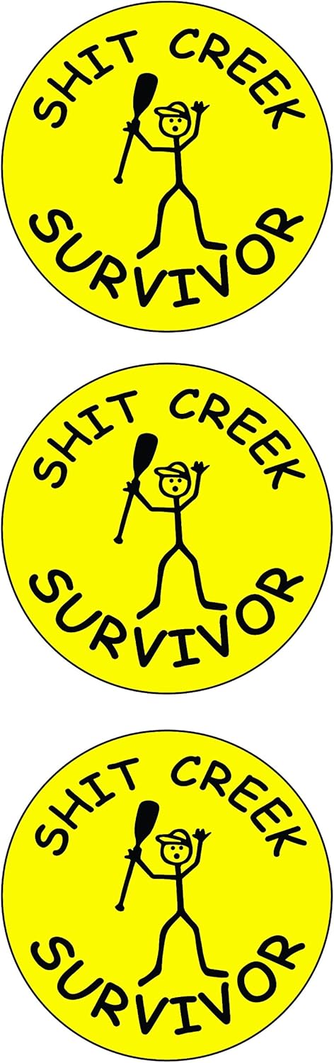 (3 Pack) SH*T Creek Survivor Circle Vinyl Hard Hat Helmet Decal - Size: 2" Round Color: Yellow/Black - Hard Hat, Helmet, Windows, Walls, Bumpers, Laptop, Lockers, etc.