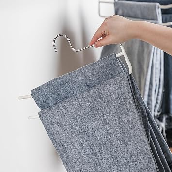 Pants Hangers, 10 Pack Double Rod Pants Hangers, Space-Saving Closet Hanger for Trousers & Slacks, White