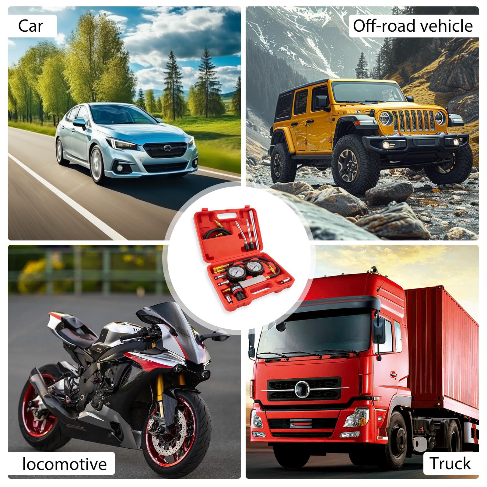 Kit di test di perdite cilindrici per auto, tester di compressione, tester di perdita di pressione, test perdite, doppio manometro, misurazione della pressione cilindrica, tester per test di pressione