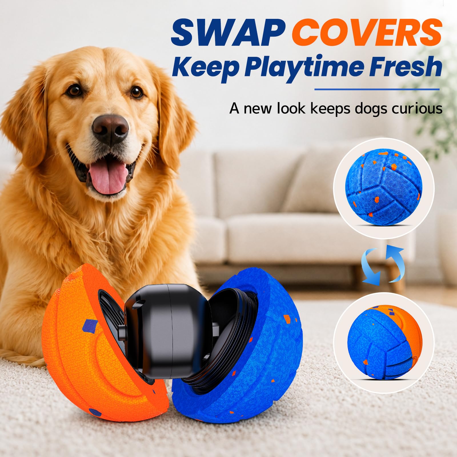 Juguete interactivo inteligente para perros para mantenerlos ocupados, movimiento automático, material E-TPU, 3 modos interactivos, IPX7 impermeable, recargable por USB, bola rodante activa para