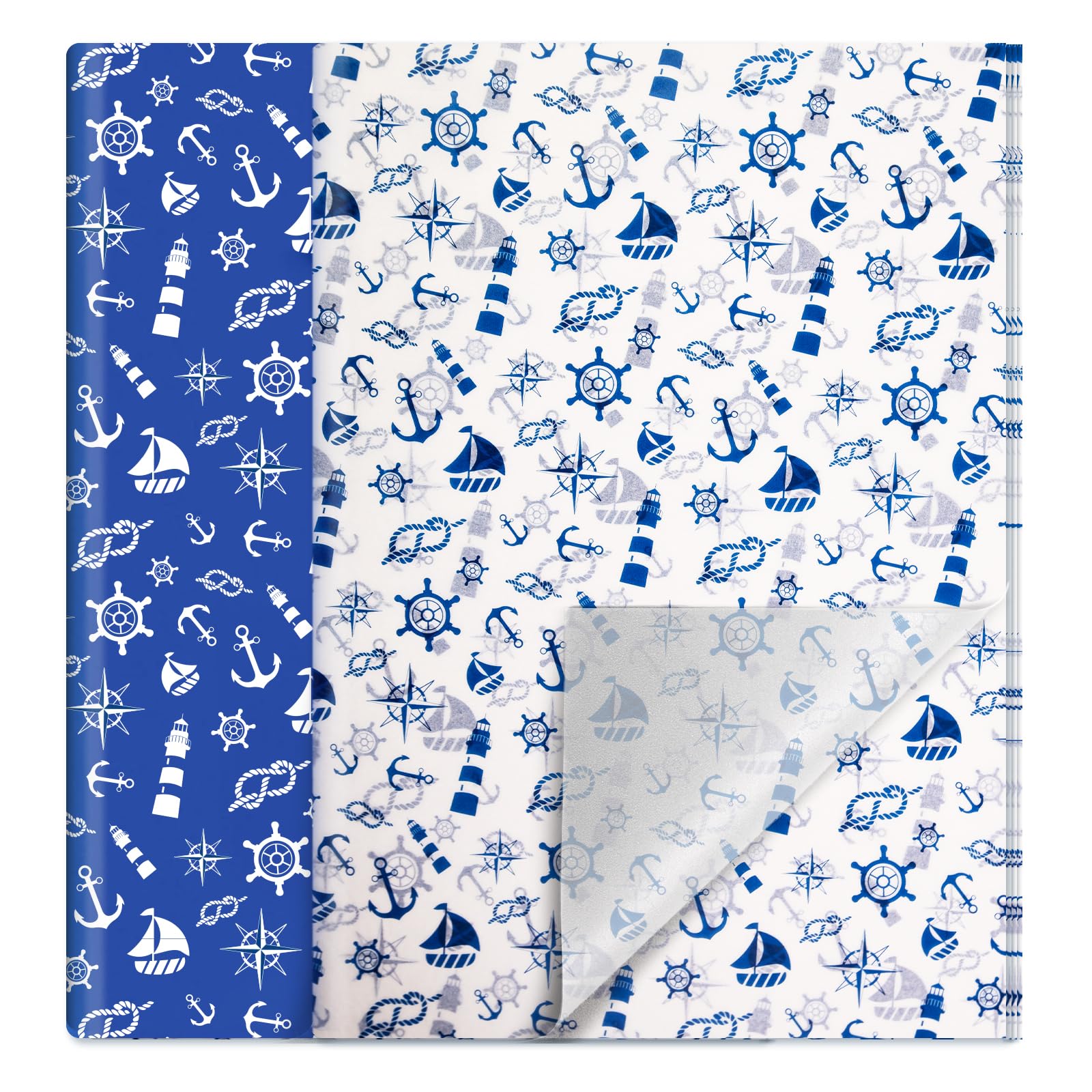 HolyMaji 30 Sheets Blue Nautical Tissue Paper Large Size 20 x 26 Anchor Design Decorative Gift Wrapping Paper Packaging for Birthday Party Favor Decor