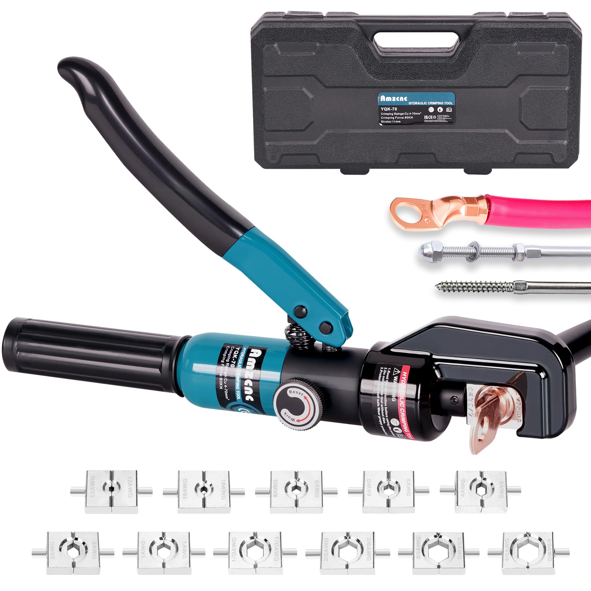 AMZCNC Hydraulic Crimping Tool, Battery Cable Crimper 12AWG–4/0AWG