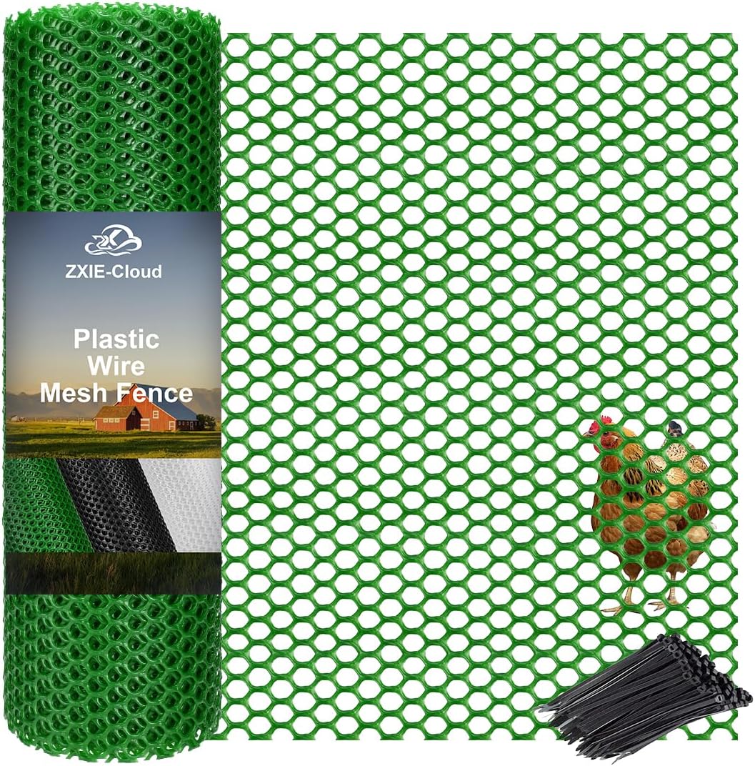 Plastic Chicken Wire Mesh Fence,Plastic Chicken Wire Roll 16in x 33ft,Garden Netting Fencing Barrier for Poultry, Animals, Pets and Balcony(Green)