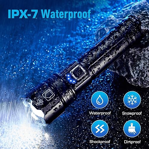 Miniatura 5 de ANKRA Linterna LED recargable de alto lúmenes, 900000 XHP70.2, 10 modos de zoom, impermeable, batería externa de salida USB, linterna táctica para