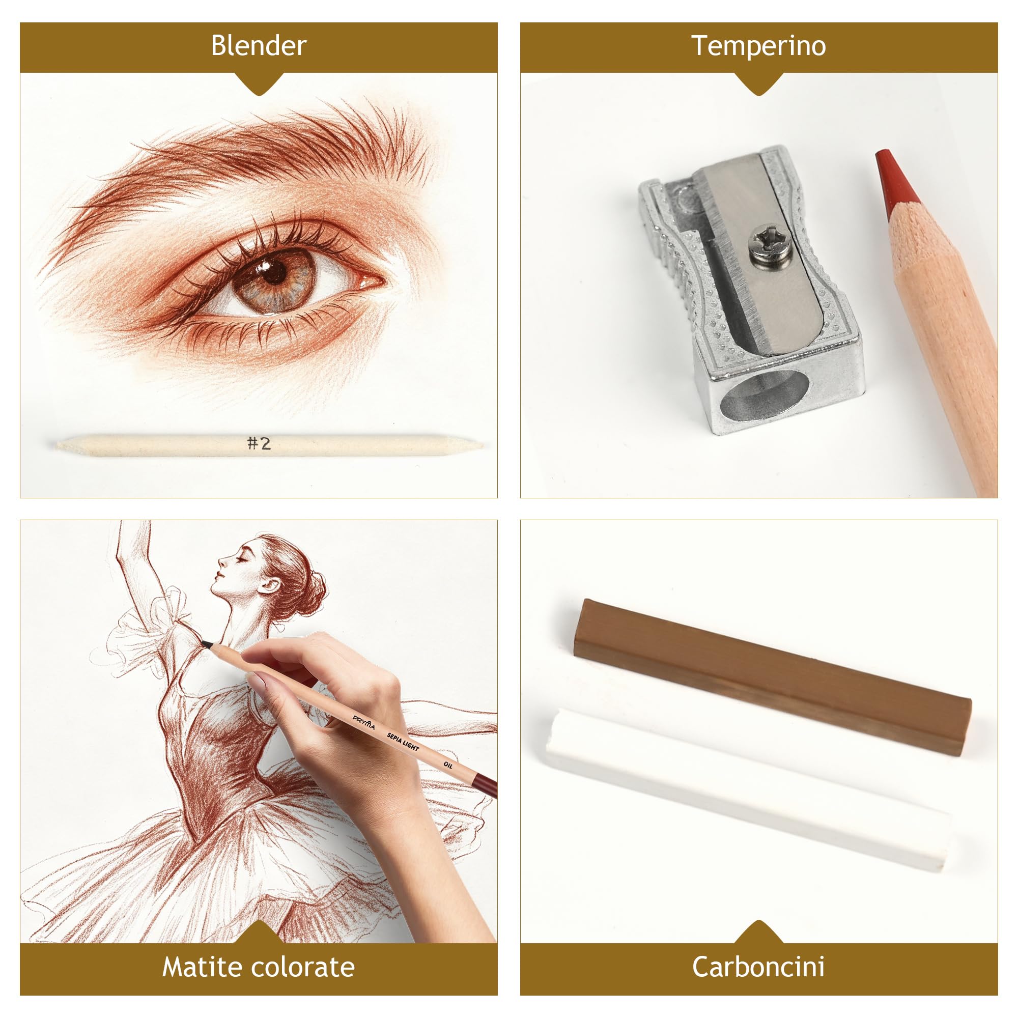 Sanguigne Sketching Set – Set da Disegno Artistico con Matite, Temperino e Gomma Pane