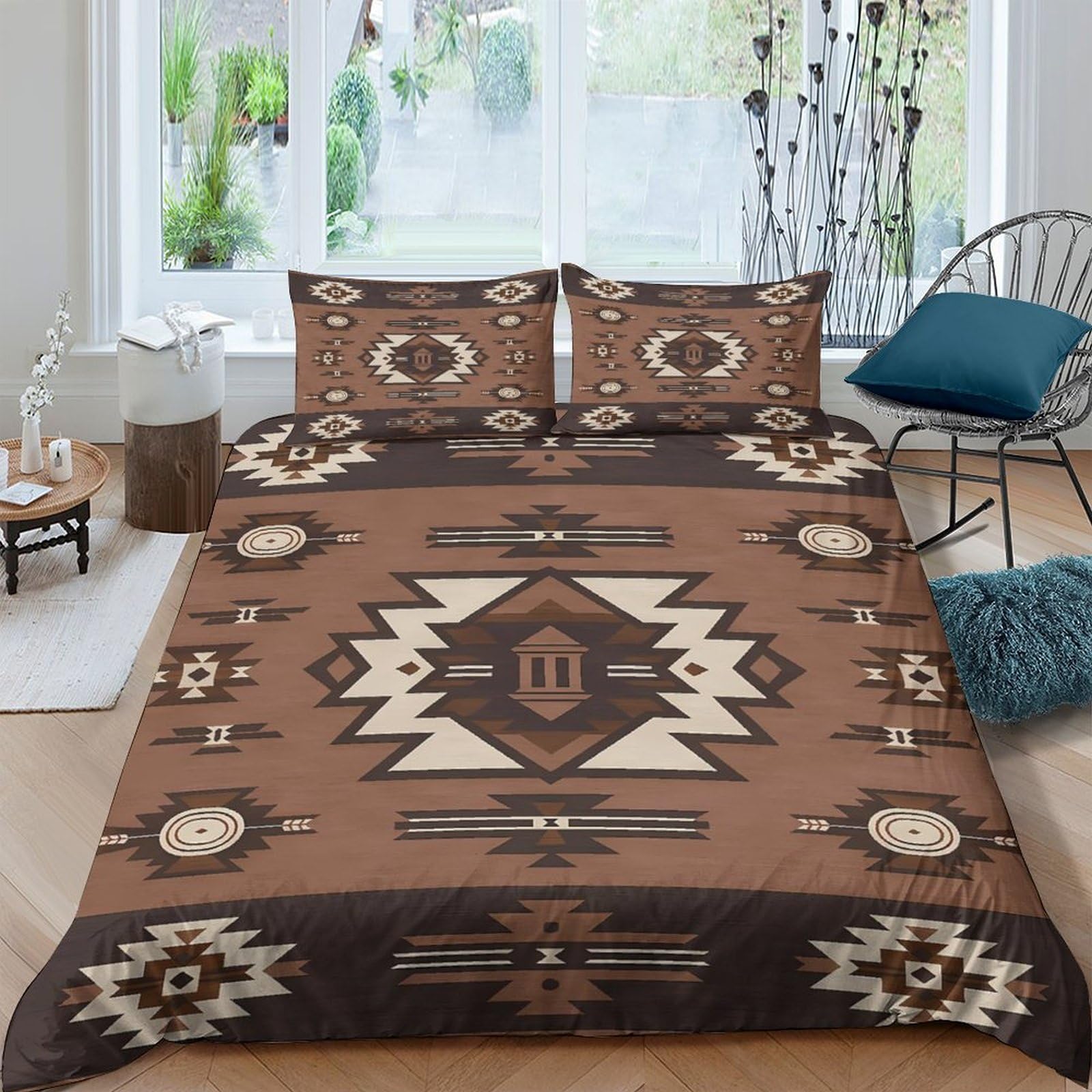 Ctjqhvkz Style-10 3D Printed Boho Aztec Fitted Sheet Microfiber Soft Sand Brown Geometric Mattress Cover For Bedroom Home Decor Single（135X200cm）