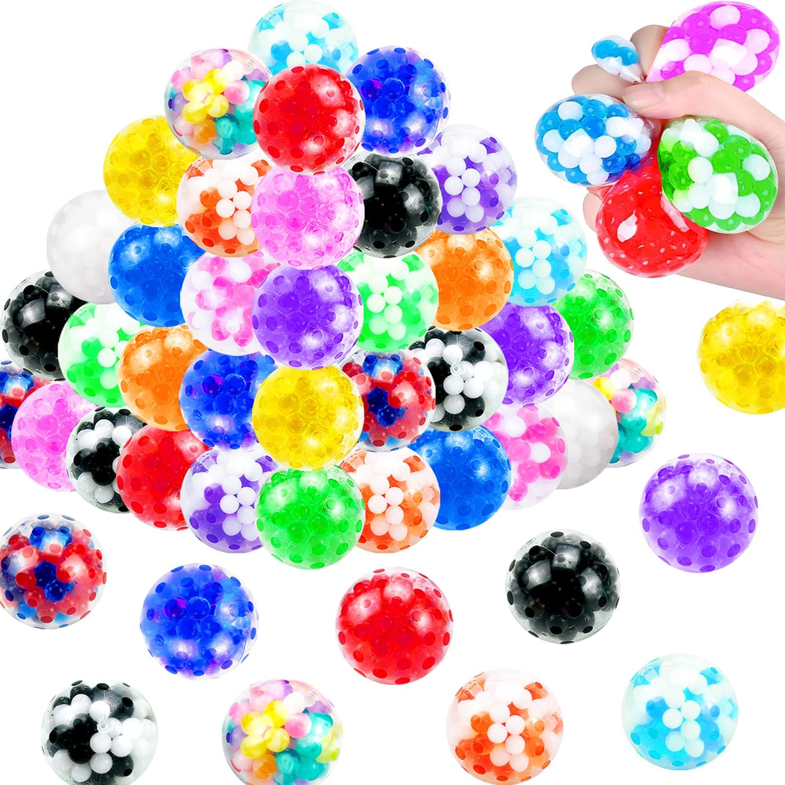 50Pcs Stress Balls, Squeeze Toys Bulk, Small Sensory Balls for Adults Stress Relief, Classroom Prizes, Easter Party Favors, Christmas Goodie Bag Stuffers, Birthday Gifts
