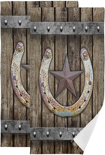 Juego de 2 toallas de mano rústicas de Texas Star, de herradura oxidada, color marrón occidental, toallas de mano decorativas de granja para baño,