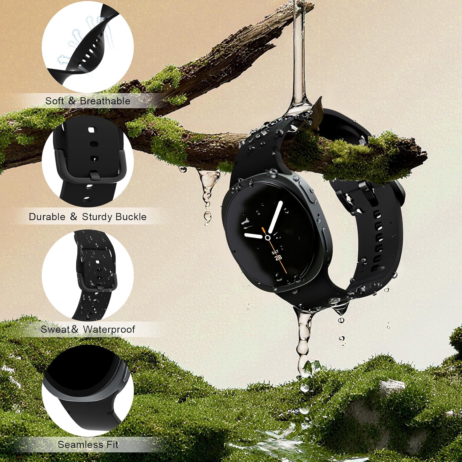 6 Pack Sport Bands Compatible with Samsung Galaxy Watch 8 40mm 44mm/Galaxy Watch 8 Classic 46mm, No Gap Soft Silicone Strap for Men Women - Image 3