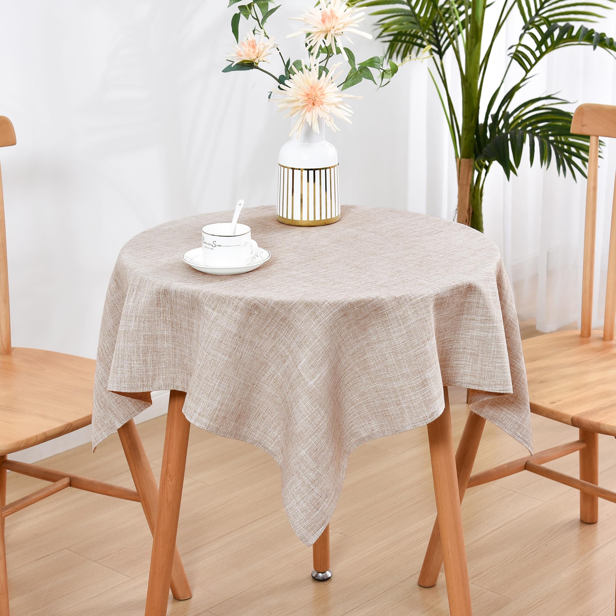 Wolkemer 36x36 Inch Square Tablecloth Rustic Textured Polyester Tablecloths Washable Farmhouse Table Cover for Nightstand, Bedside, End Table (Brown)