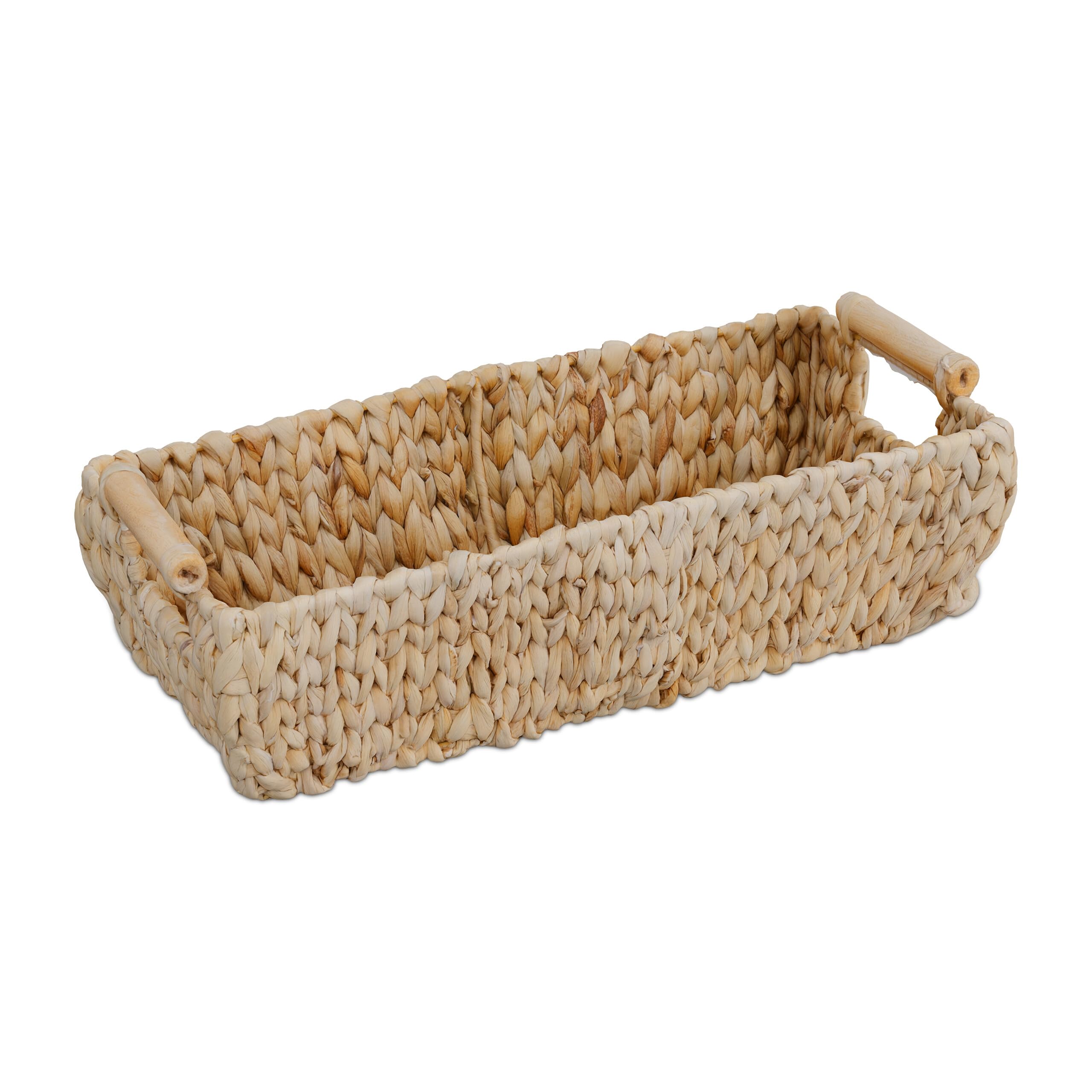 Relaxdays Cestino Portaoggetti in Giacinto d'Acqua Intrecciato, Cesto da Bagno e Armadio, Aspetto Vimini, Naturale, Fibra vegetale, 13,5 x 43 x 19 cm