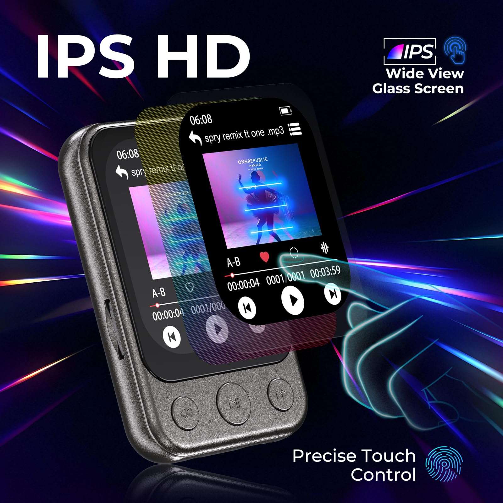 64GB MP3 Player Bluetooth 5.3 mit Clip & Lautsprecher, Sport Musik-Player mit Touchscreen und Tasten, unabhängiger Lautstärkeregler, FM-Radio, Sprachaufnahme, erweiterbar auf bis zu 128GB