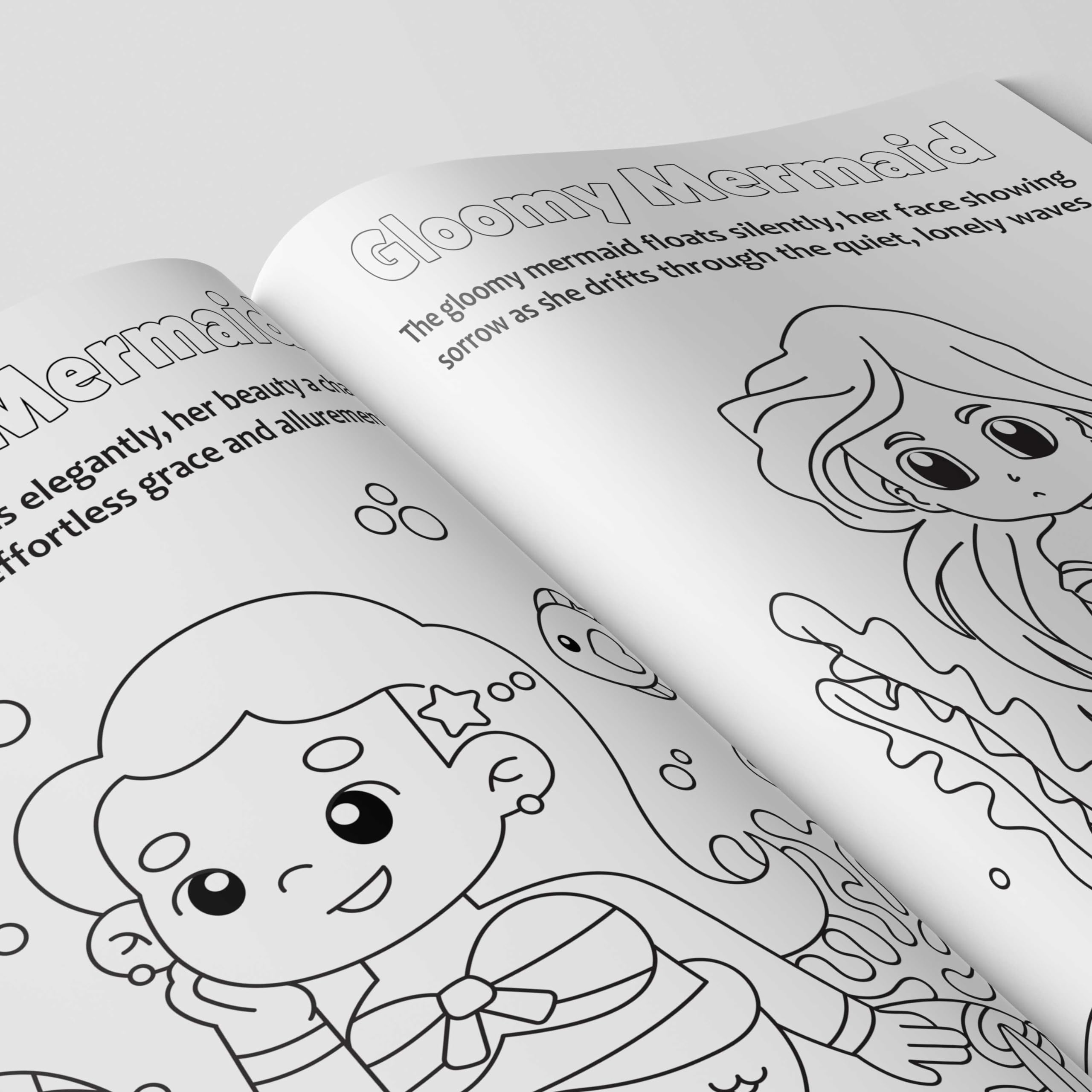 Pretty Mermaid - Libro para colorear con crayones | Aqua Dreams: Whimsical Adventures with Mermaids
