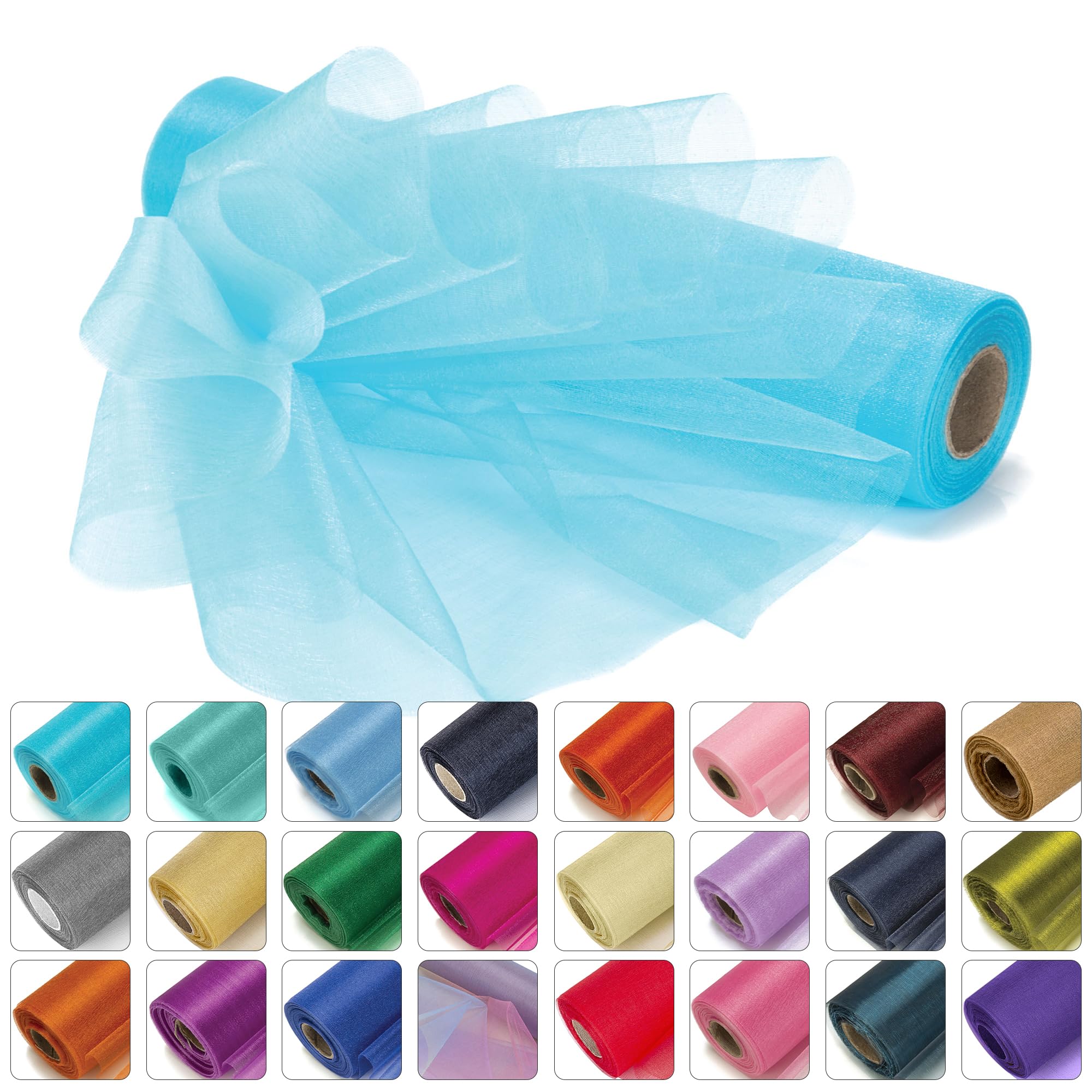 Weddecor 25m x 29cm Snow Sheer Aqua Blue Organza Roll Sash Glitter Fabric for Table Runner Sashes Wedding & Christmas Decoration, Chair Cover Bows, Party Favours, Ribbon Crafting Supplies, 5pcs โ image 1