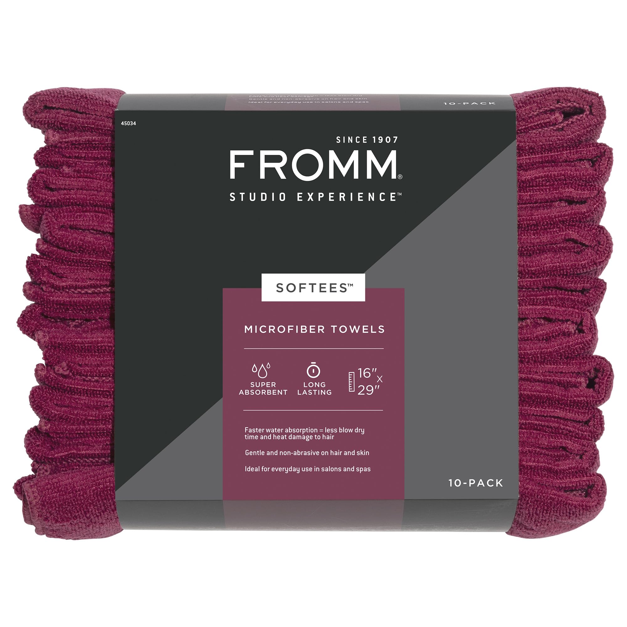 Fromm Softees Microfiber Salon Hair Towels for Hairstylists, Barbers, Spa, Gym in Cranberry, 16" by 29", 10 count Perfect Hair Care Towel for Drying Curly, Long, Wavy Hair