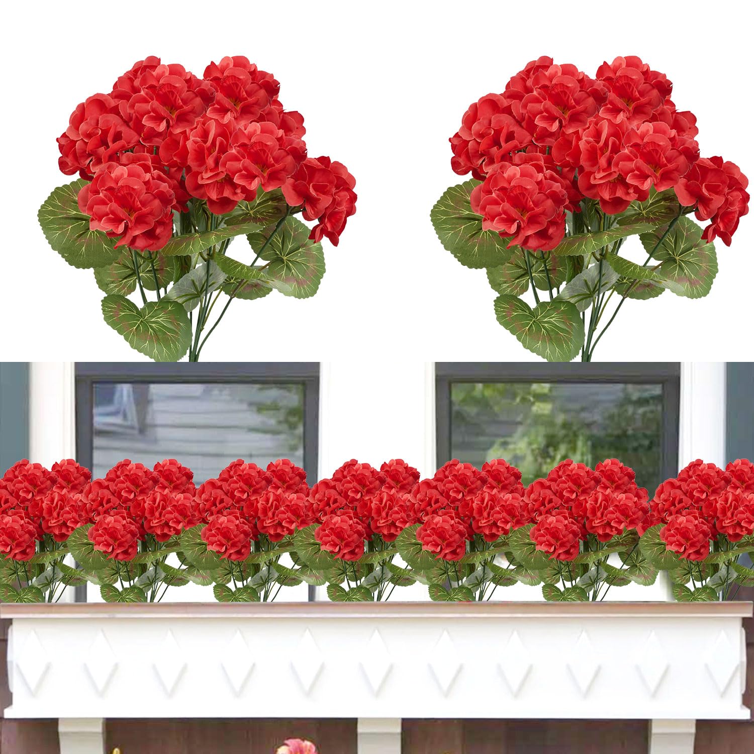 Famibay 4PCS Artificial Geraniums for Ourdoors Red Silk flowers Geranium Faux Flowers Outdoor UV Resistant for Garden Balcony Window Boxes Decorations — image 1