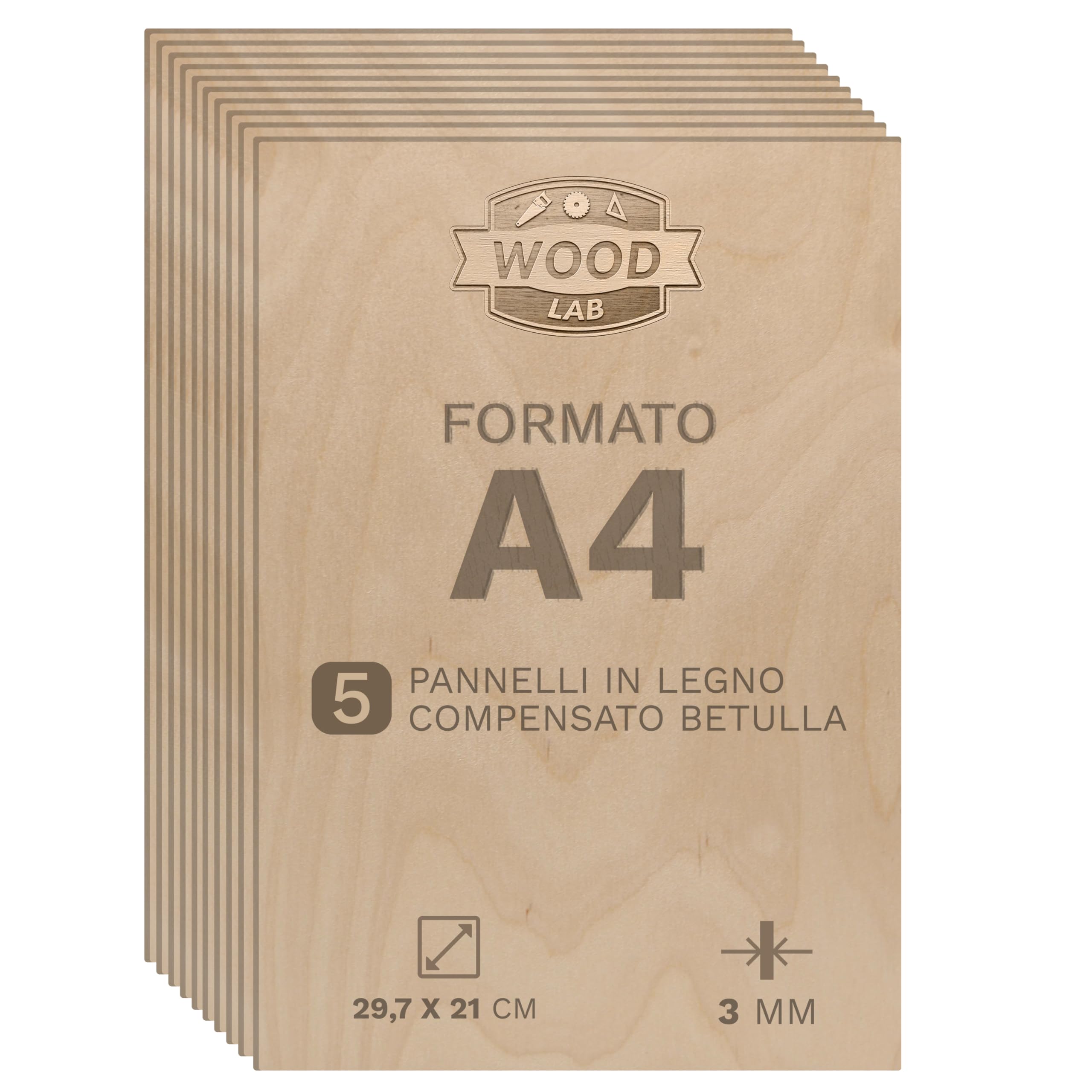 Wood Lab 5 x A4 Pannelli In Legno Compensato Betulla 3mm (±0,5mm) 30 x 21 cm A4 |Tavole Di Legno Grezzo per Bricolage, Pirografia, Traforo, CNC, Laser,Legno da Decorare, Decoupage, Incisione (5)