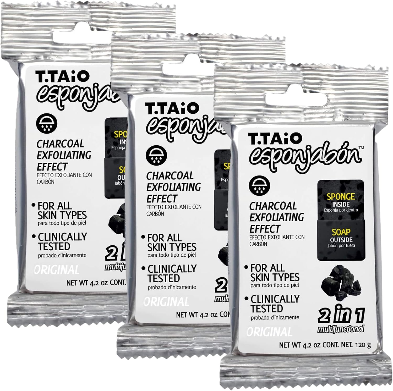 Buy T.TAiO Esponjabon Charcoal Soap Sponge Three Pack 2 in 1 Soap