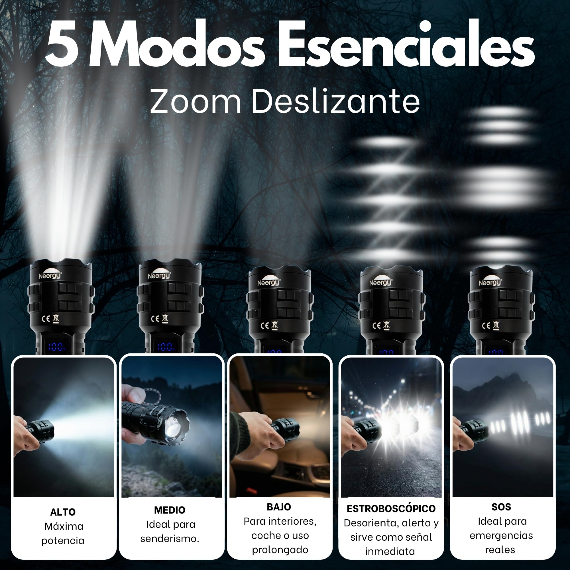 2 Piezas Linternas LED Alta Potencia, Linterna Policial Tactica Militar Recargable y a Pilas, Foco de Gran Alcance para Defensa Personal y Emergencias, Seguridad, Lanterna Recarregavel LED