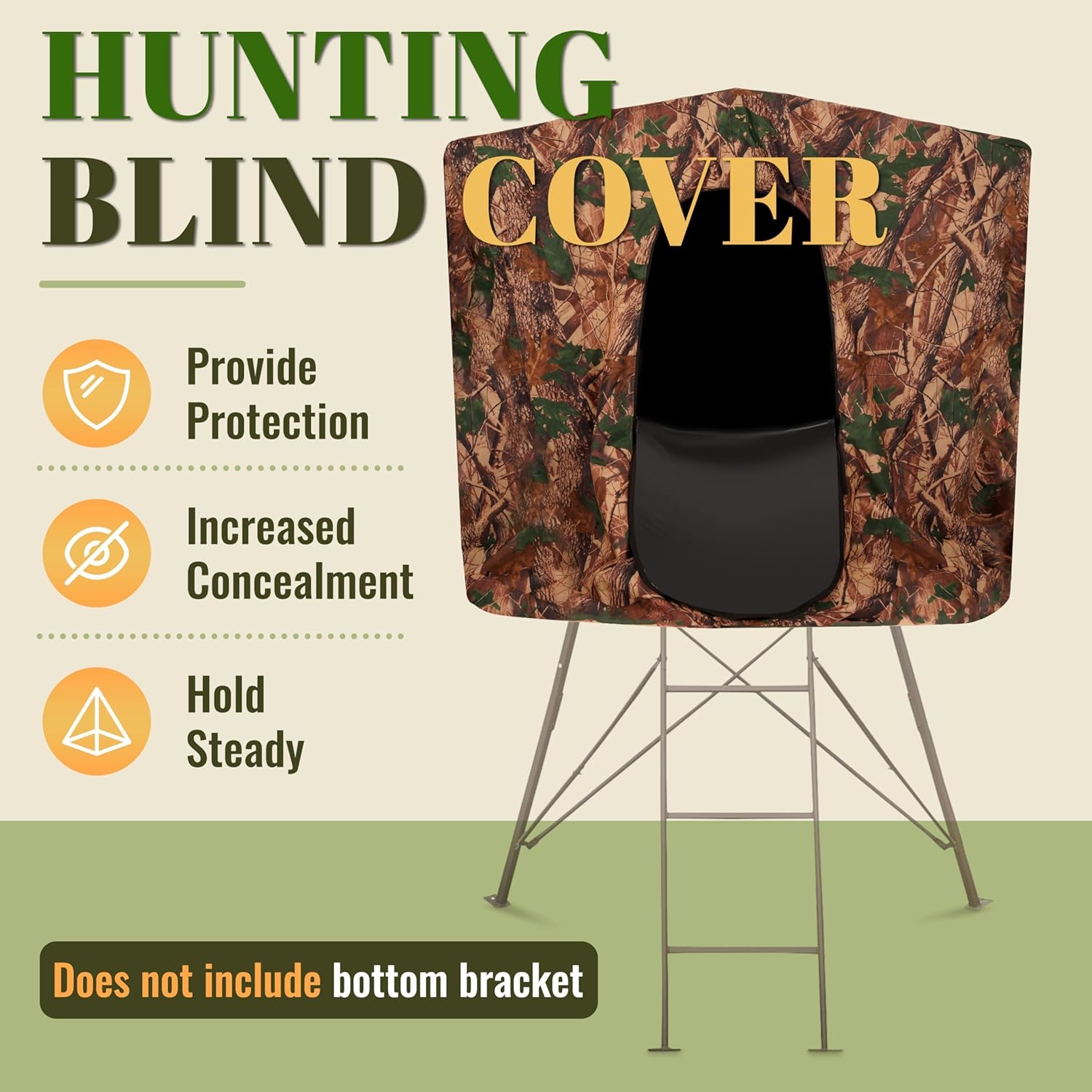 Hunting Blind Cover Deer Hunting Blind Camouflage Enclosure Universal 2 Entrances Hunting Equipment 360 Degree Full Surround Coverage Quad Blind Cover Steel + Cloth (Stand Not Included)