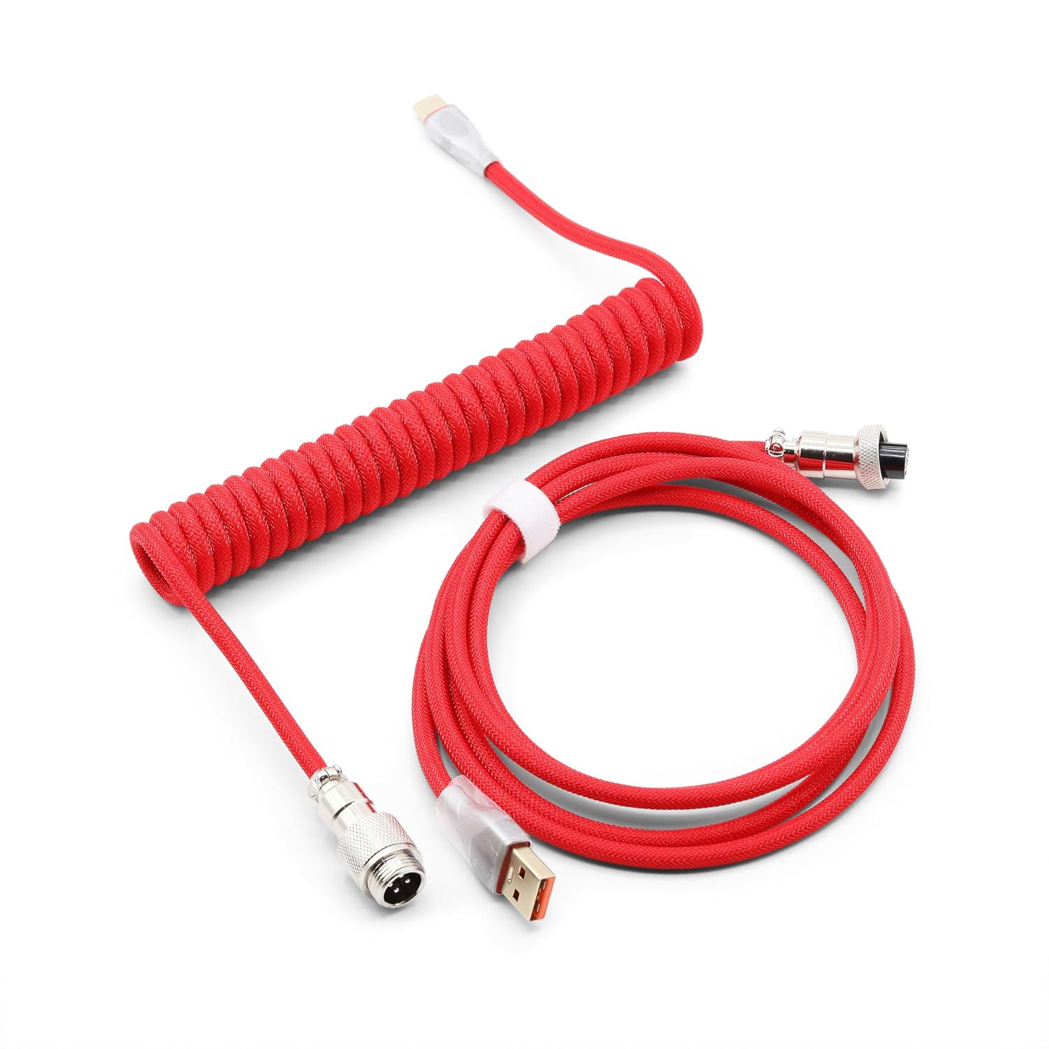 Glacier Premium Durable Quality Braided USB-C to USB-A Coiled Cable with Detachable Metal Aviator Connector Plug for Mechanical Keyboard (Red)