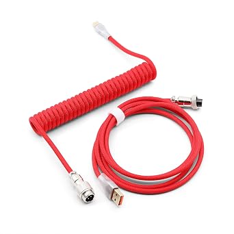 Glacier Premium Durable Quality Braided USB-C to USB-A Coiled Cable with Detachable Metal Aviator Connector Plug for Mechanical Keyboard Red