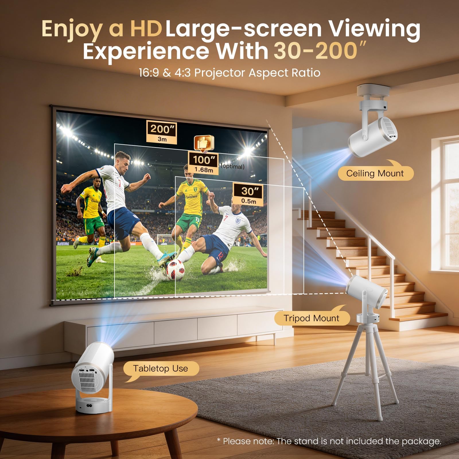 Proyector Portátil Soporte 4K 1080P, Mini Proyector Android 12.0 WiFi 6 | Bluetooth 5.4, 22,000 Lumen Automática Keystone & Enfocar, 3 Formas de Instalación 180° Rotation para Cine en Casa Exterior