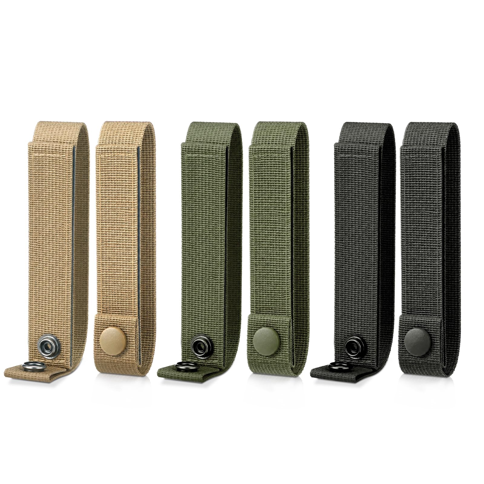 Teyva Daily 6 Pack Molle Straps with Snaps 6 Inch Heavy Duty Tactical Molle Attachment Strap Nylon Webbing Connector for Backpack Tactical Pouch Vest Gear Accessories (Black/Olive Green/Khaki)