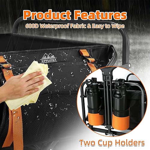 Miniatura 2 de Carro plegable, carrito utilitario resistente con bolsillo lateral, vagones de gran capacidad para compras de comestibles, jardín, playa, picnic,