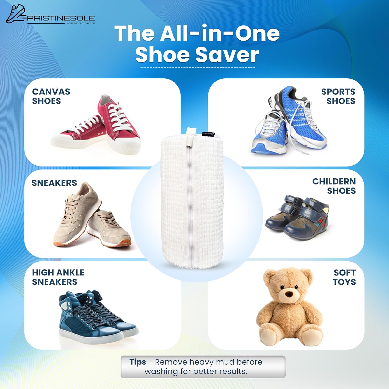 Shoe Washing Machine Bag – 2 Pack Sneaker Laundry Bags for Washer & Dryer – Durable Mesh Shoe Cleaning Bag with Zipper for Sneakers, Tennis Shoes & Delicates – Surprise Color (White, Blue, or Yellow) - Image 5