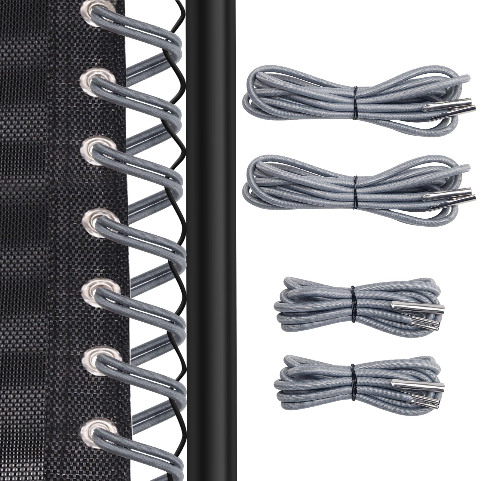 Universal Zero Gravity Chair Repair Cord Kit, 4 PCS Replacement Elastic Cords Repair Tool Kit for Repairing Zero Gravity Chair, Recliners, Garden Sun Loungers, Garden Chairs (Silver)