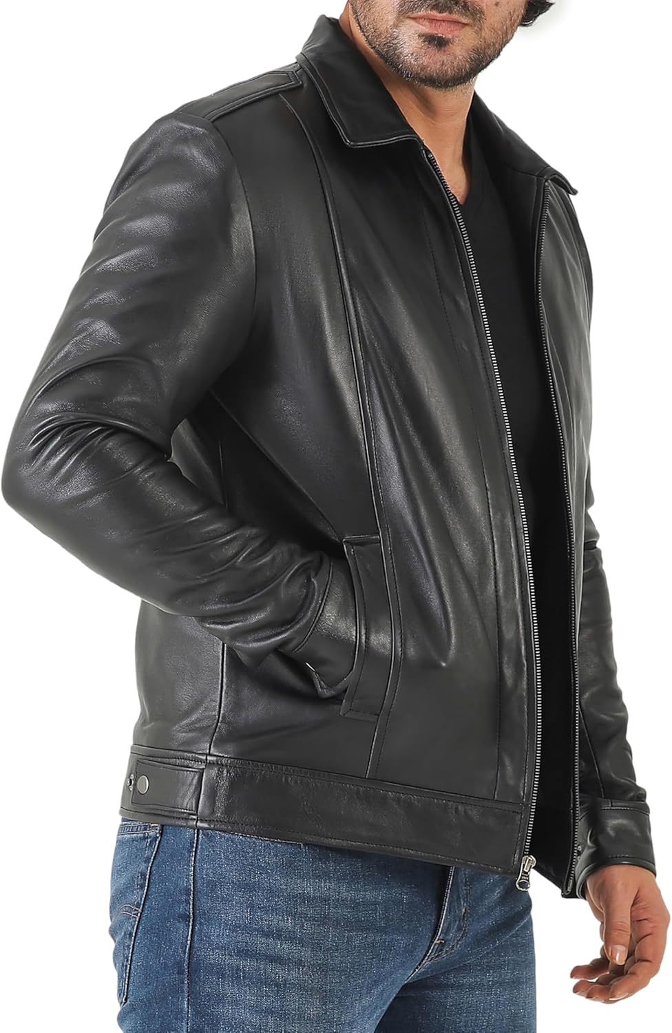 Jild Classic Shirt Collar Leather Jacket Men - John Wick Style Real Lambskin Mens Leather Jacket - Image 2