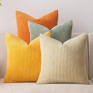 Colorful Corduroy Throw Pillow Covers 18x18 Inches Set of 4 Boho Farmhou...
