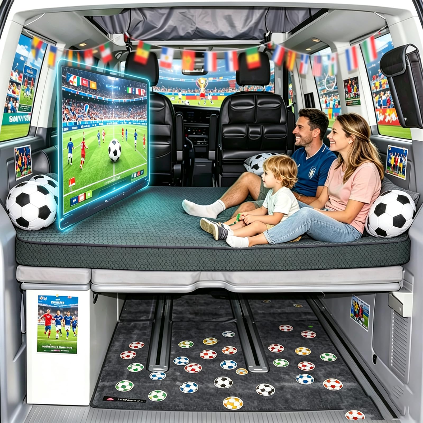 Dicke warme atmungsaktive Faltbare Fahrzeugmatratze kompatibel mit VW T32 T4 T5 T6 T6.1 T7 Multivan California Beach Caravelle und Transporter 186 * 148 * 8cm Wohnmobil Camper zubehör