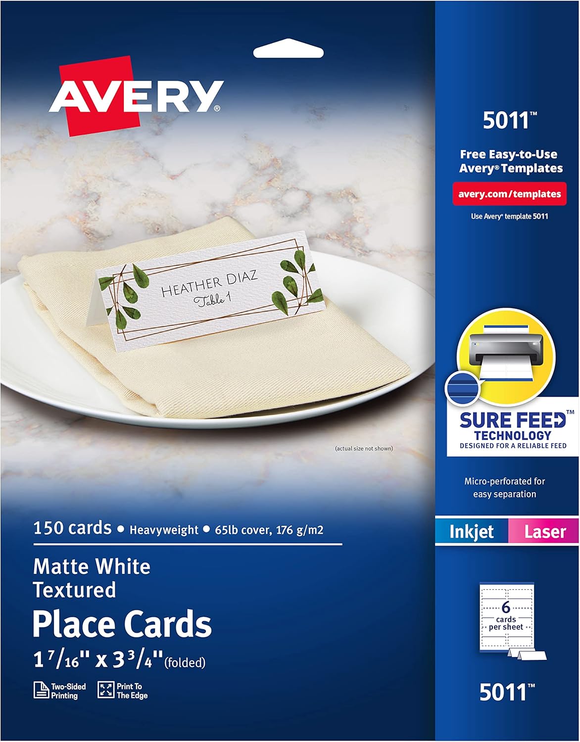 Avery Small Place Cards, Laser & Inkjet Printers, 150