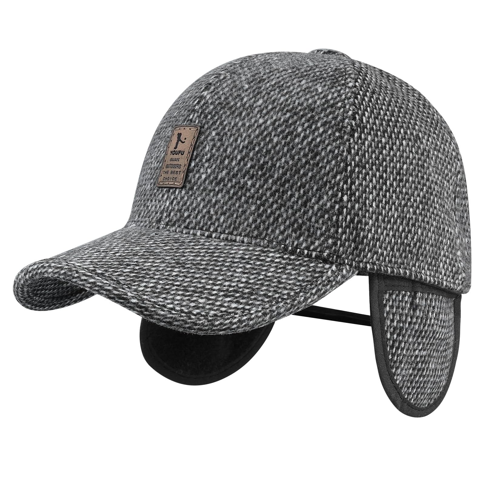czapka, Czapka zimowa z daszkiem nausznikami tweedu, męska, wełniana, termiczna, gruba, ciepła, czapka dla taty(KGSDT1Gray)