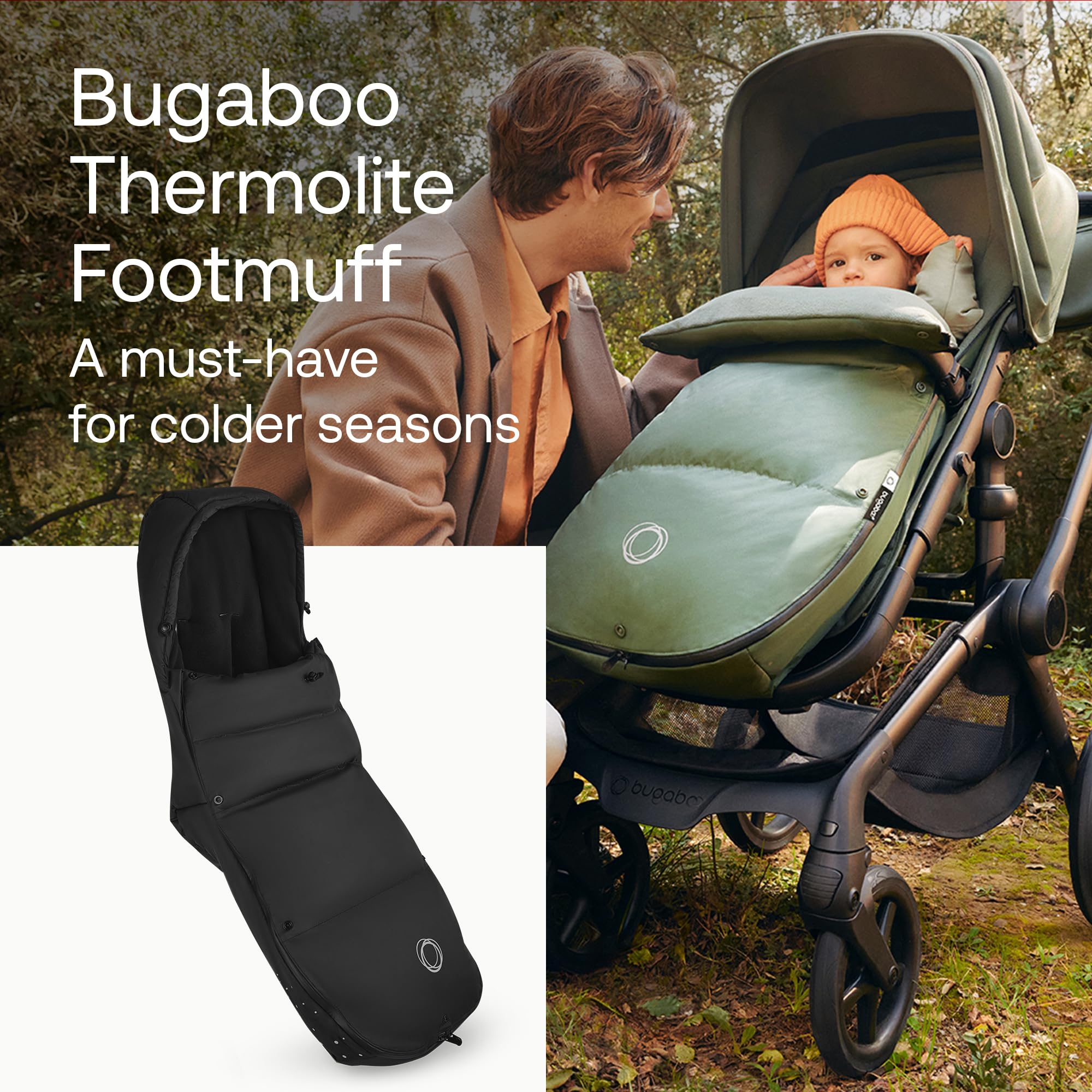 Bugaboo Performance Winter Footmuff–Thermolite® Insulated, Water-Repellent Stroller Footmuff with Removable Insert, Adjustable Hood, Reflective Details – Fits All Bugaboo Strollers