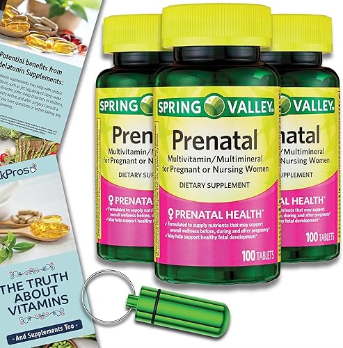 Spring Valley - Multivitamínico/multimineral prenatal para mujeres embarazadas y lactantes, tabletas de suplemento dietético, paquete de 100