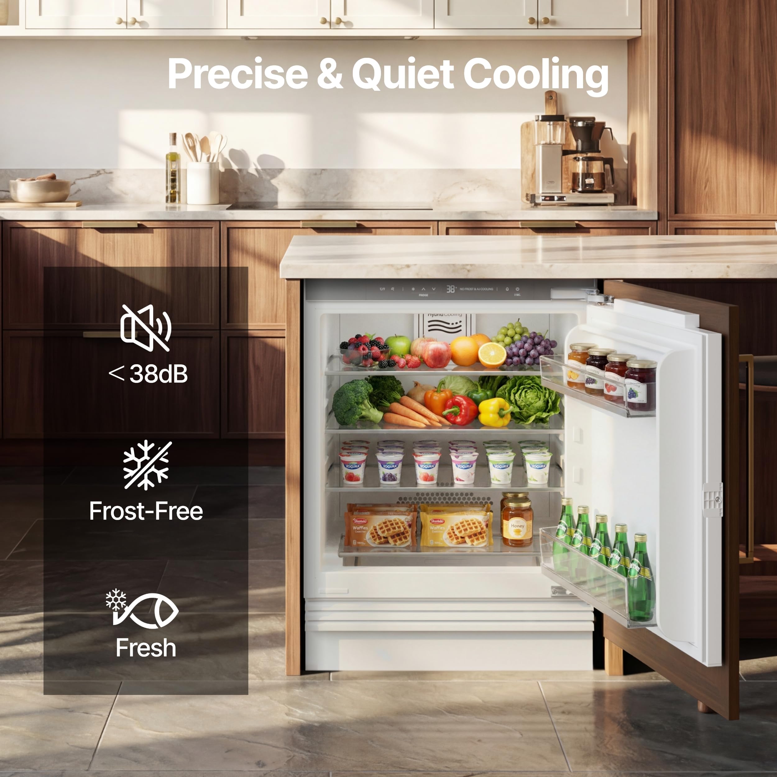 Ca'Lefort 24'' Undercounter Panel Ready Fridge, Built-In Full Freshness Panel-Ready Fridge, Built In Refrigerator Perfect For Modern Kitchens, 3 Freezer Spaces, 4.77 Cu.Ft (Panel Not Included) on Fridge.com - View 5