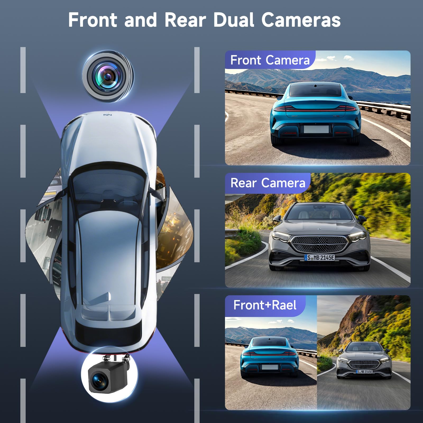 9.66‘’ 4K+1080P Dashcam Rétroviseur Wi-FI et Contrôle par Application,Carte TF 64 Go, Détection de Gravité, Surveillance du Stationnement, Assistance à la Marche Arrière, Enregistrement en Boucle