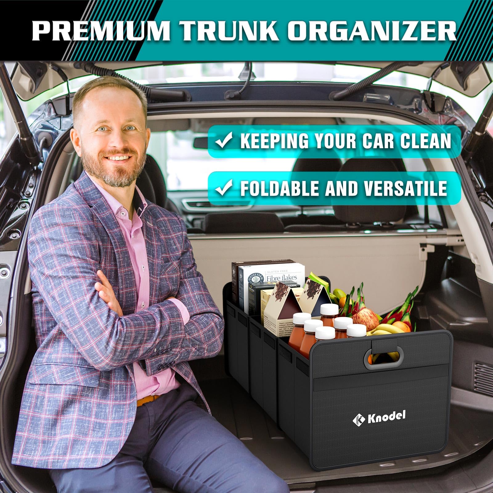 K KNODEL Organizzatore di baule auto, archivio di baule auto pieghevole, console e organizzatori per automobili (Grande, Nero)