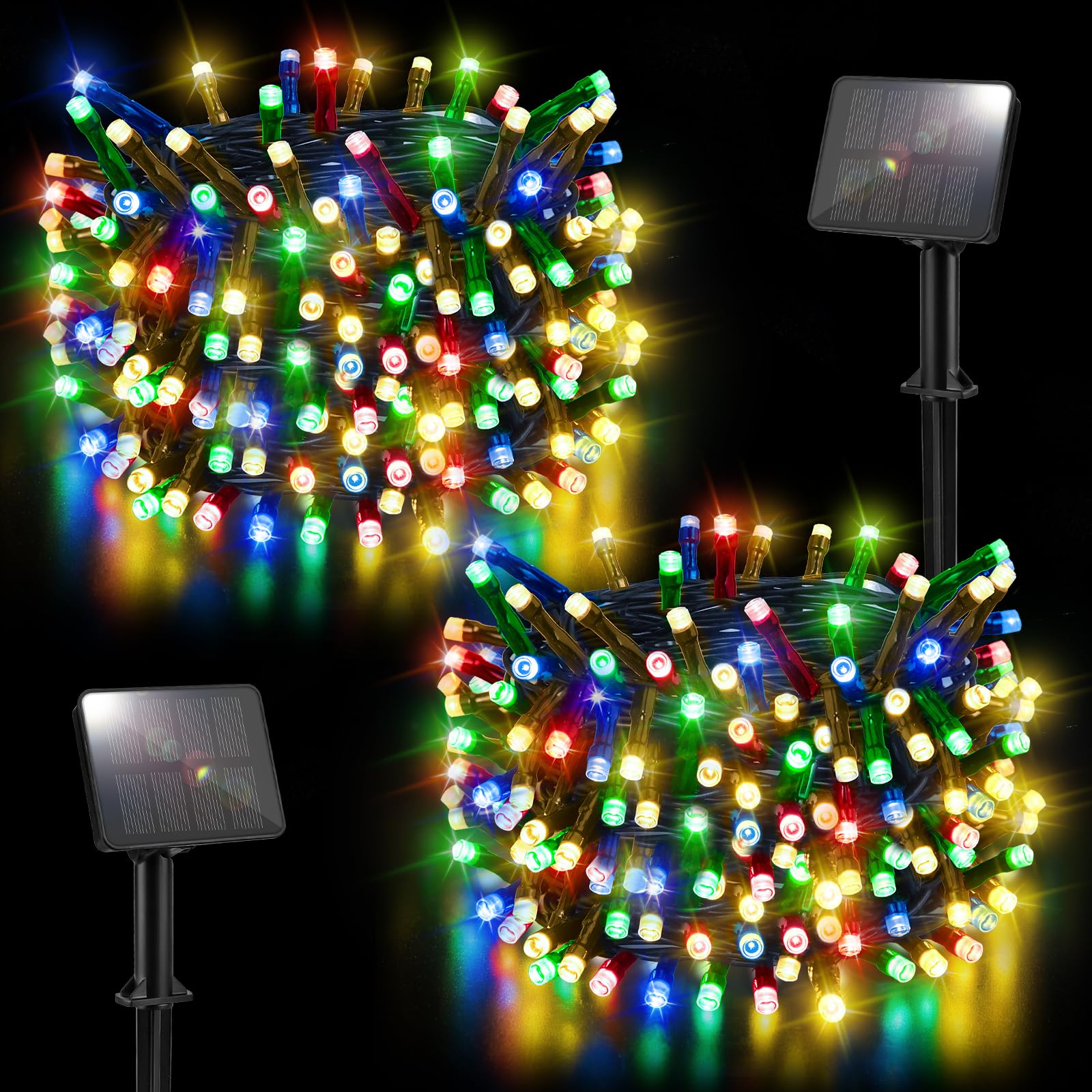 Solar Lights Outdoor Garden Total 100LED 33FT Garden Lights Solar Powered Waterproof 8 Modes for Patio/Yard/Tree/Gazebo/Terrace/Party/Wedding, 16.4Ft*2 50LED*2 for Christmas - Multi-Coloured