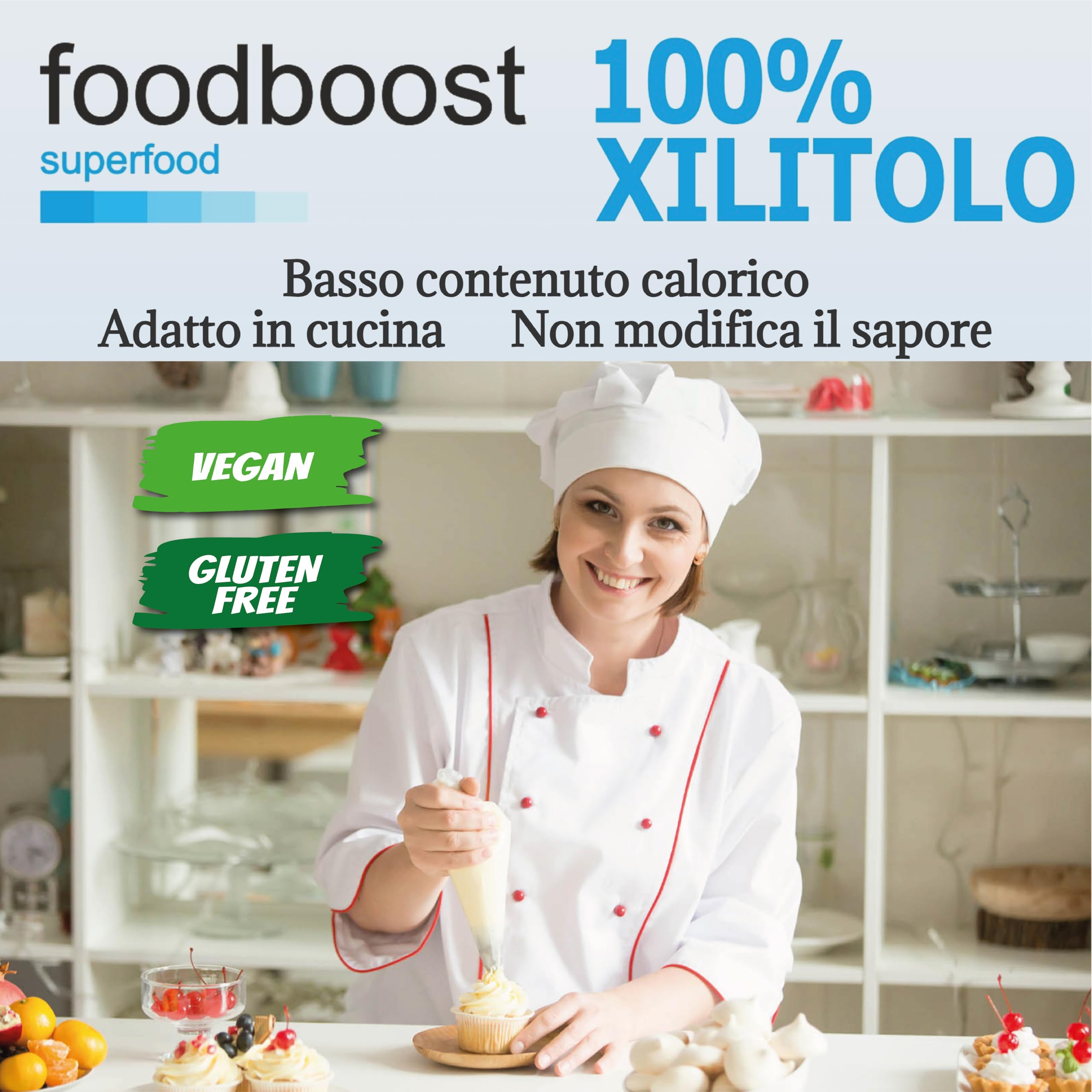 Xilitolo Finlandese 2Kg foodboost - 100% Naturale estratto da Betulla - stesso potere dolcificante dello zucchero - adatto diete ipocaloriche o bilanciate - contro la carie - 100% Europeo