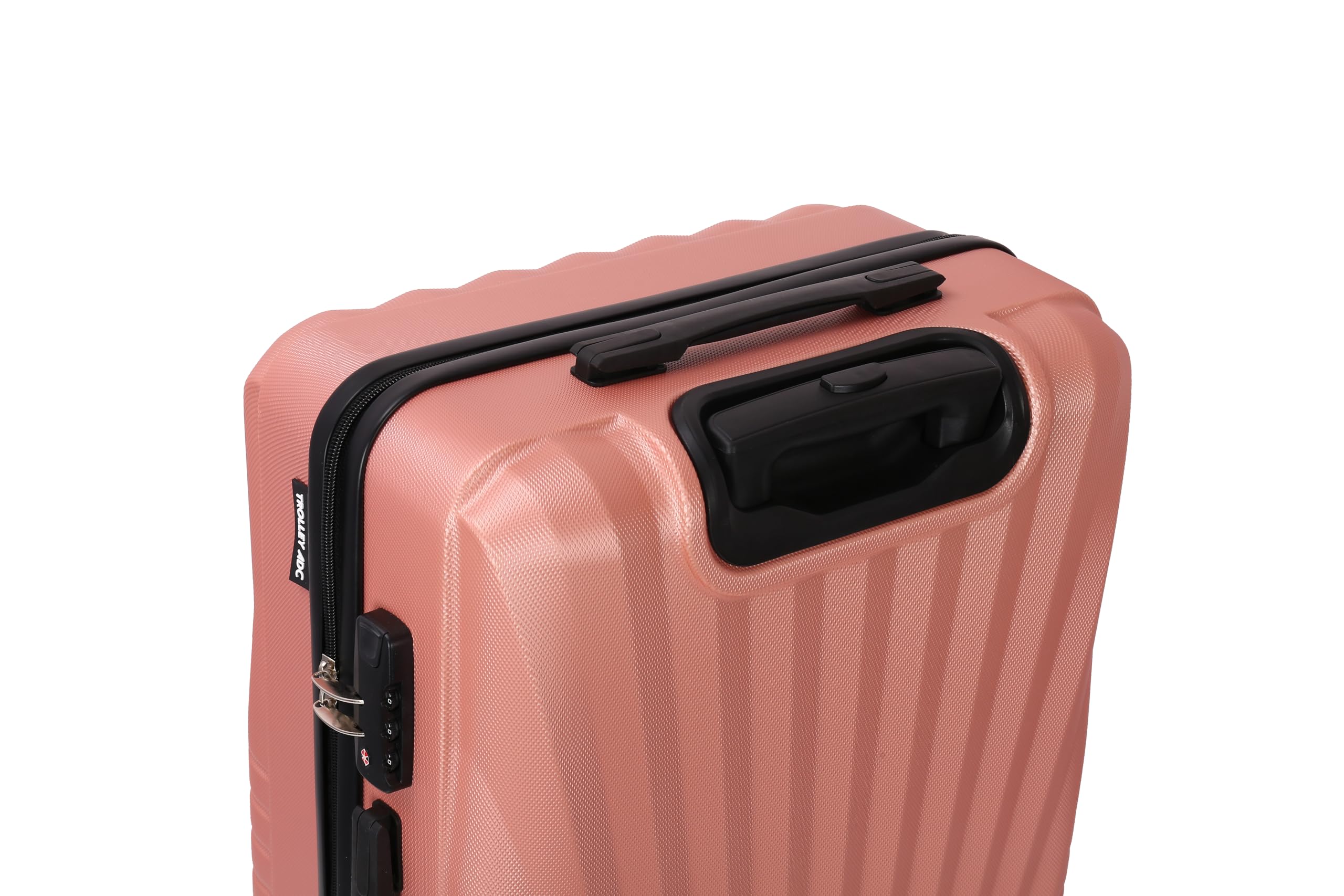 Valise Grande Taille Rigide 75cm – Soute Avion – Bagage XL léger ABS – 4 Roues pivotantes 360° – Fermeture zippée – Poignée télescopique – Rose Gold – Collection Elegance - TROLLEY ADC